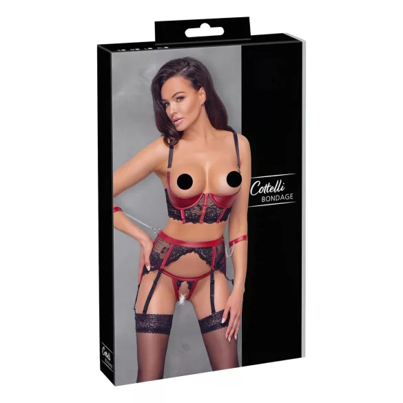 Cottelli Bondage - бюстие с дантела - червен - матиран ефект - XL