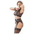Cottelli Bondage - дантелен комплект бельо + белезници (4 части) - M