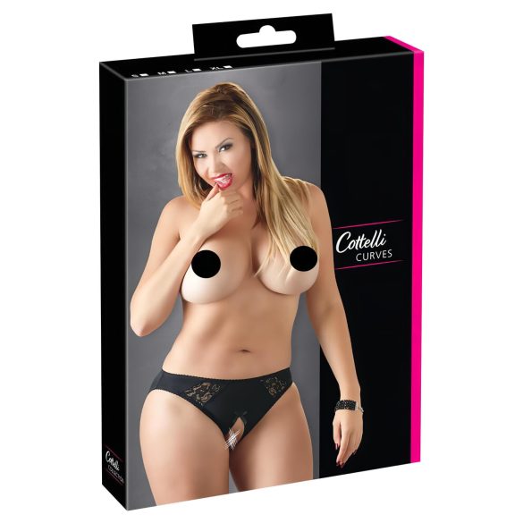 Cottelli Plus Size - дантелени отворени бикини (черни) - 4XL