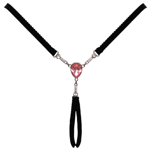 Cottelli - отворено стринг бельо с блестящ камък - черен (S-L)