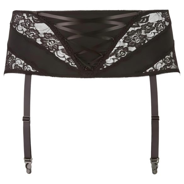 Cottelli Plus Size - дантелен жартиерен колан с връзки (черен) - XL