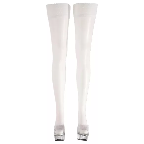 Cottelli - секси чорапи за бедро - сатенен ефект - бели - 5/XL