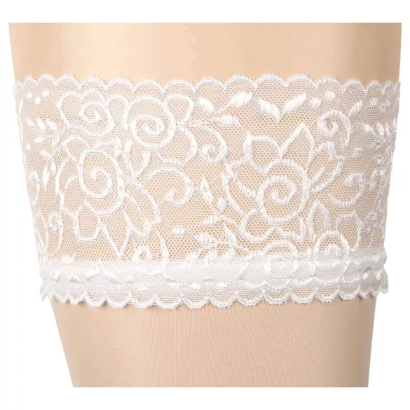Cottelli - секси чорапи за бедро - сатенен ефект - бели - 5/XL