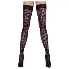   Cottelli Legwear - дамски чорапи до бедрото - леопардов принт - черни