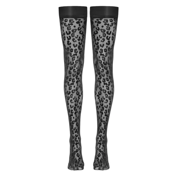 Cottelli Legwear - дамски чорапи до бедрото - леопардов принт - черни - 3