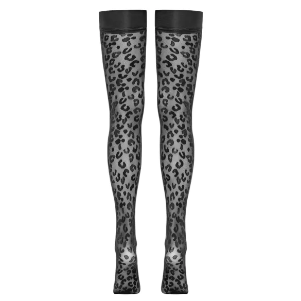 Cottelli Legwear - дамски чорапи до бедрото - леопардов принт - черни - 3