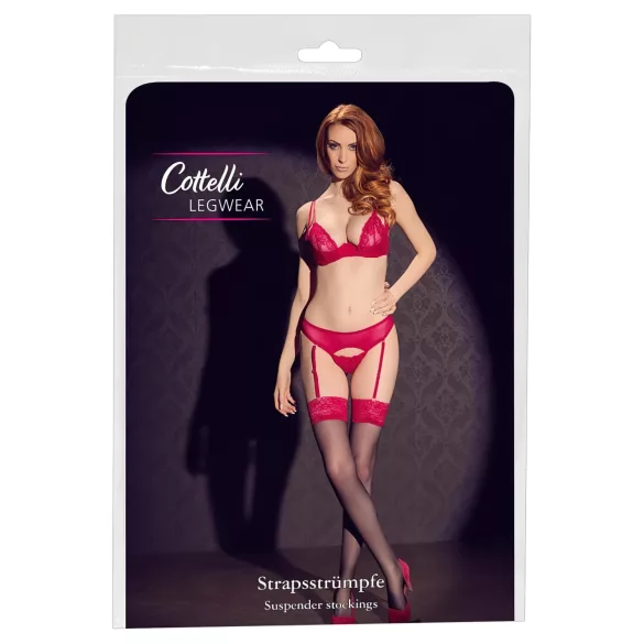 Cottelli - черни чорапи с червена дантела