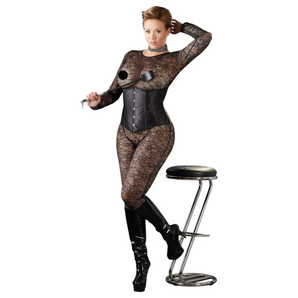 Cottelli - корсет plus size - сатен - черен