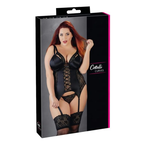 Cottelli Plus Size - Многообразен черен топ с жартиери