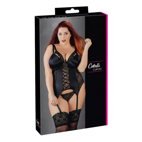 Cottelli Plus Size - мултифункционален корсет с жартиери (черен)