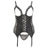 Cottelli Plus Size - Многообразен черен топ с жартиери - 3XL
