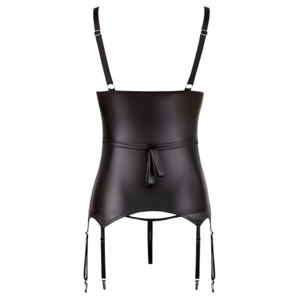 Cottelli Bondage - блестящ топ с повдигане и белезници (черен)