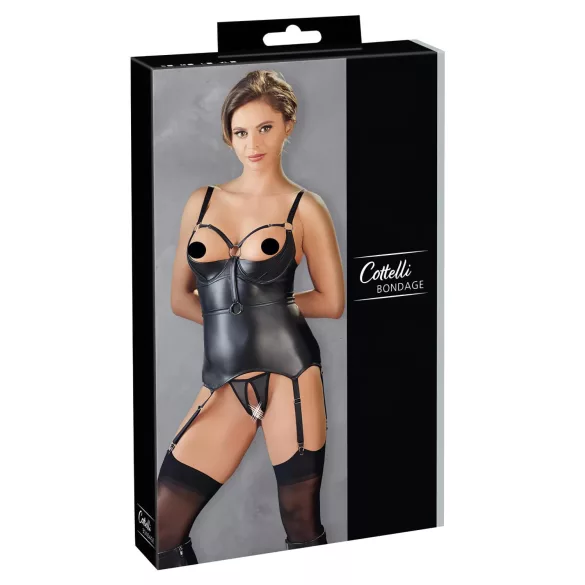 Cottelli Bondage - блестящ топ с повдигане и белезници (черен) - L