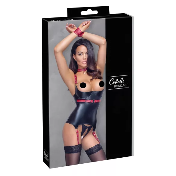 Cottelli Bondage - лъскав бюстие с нашийник - черно - M