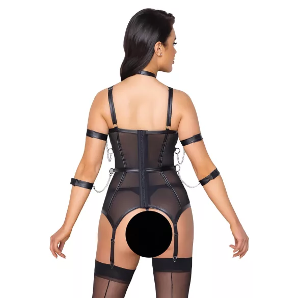 Cottelli Bondage - топ с ремъци, белезници и прашки (черно) - L