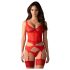 Obsessive Cupide Desir - прозрачен дантелен комплект горнище (червен) - L/XL