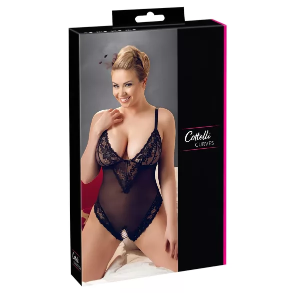 Cottelli Plus Size - дамско боди с дантела - черно