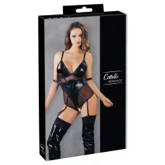   Cottelli Bondage - лъскаво боди с белезници - черно