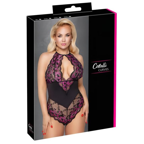 Cottelli Plus Size - цветно боди (черно-лилаво) - 3XL