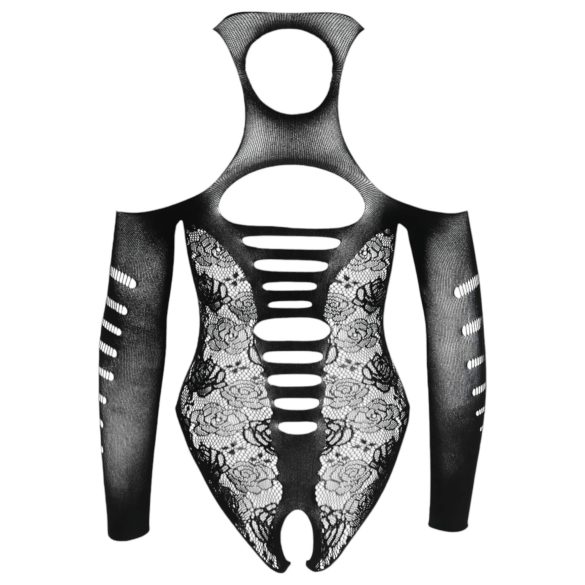 NO:XQSE - дамско боди с панделка - дълъг ръкав - черно (S-L)