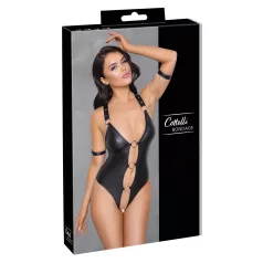   Cottelli Bondage - дамско боди с отворен дизайн и пръстени - лъскаво черно - M