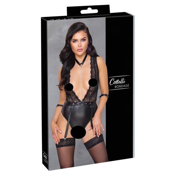 Cottelli Bondage - черно бодибоди с дантелено яка