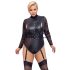 Cottelli Bondage Плюс - Боди с дантелени ръкави (черно) - 2XL