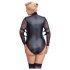 Cottelli Bondage Плюс - Боди с дантелени ръкави (черно) - 3XL