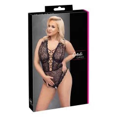   Cottelli Curves Plus Size - дамско боди с прозрачен десен - черно