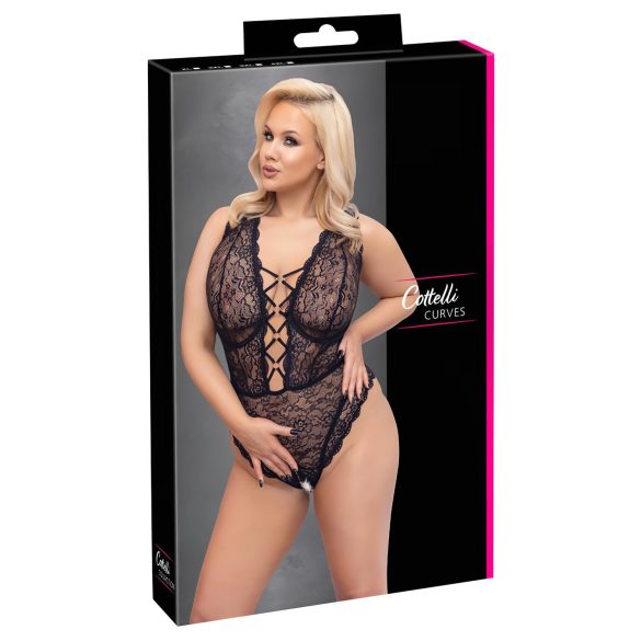 Cottelli Curves Plus Size - прозрачно дантелено боди (черно)