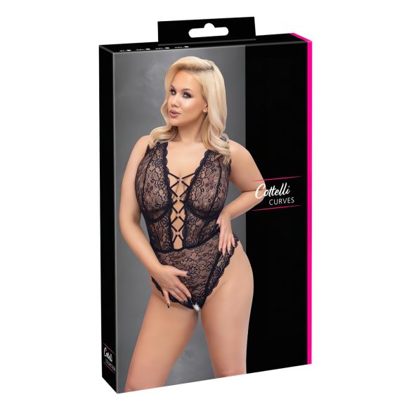 Cottelli Curves Plus Size - прозрачно дантелено боди (черно)