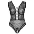 Cottelli Curves Plus Size - дамско боди с прозрачен десен - черно - 90D/XL