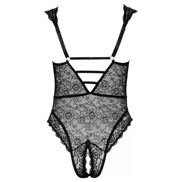 Cottelli Curves Plus Size - дамско боди с прозрачен десен - черно - 90D/XL