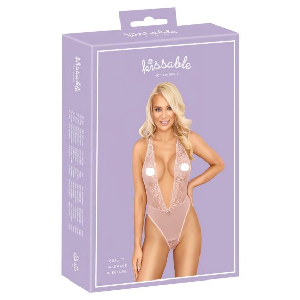Целунете ме - дантелено боди (розово) - L/XL