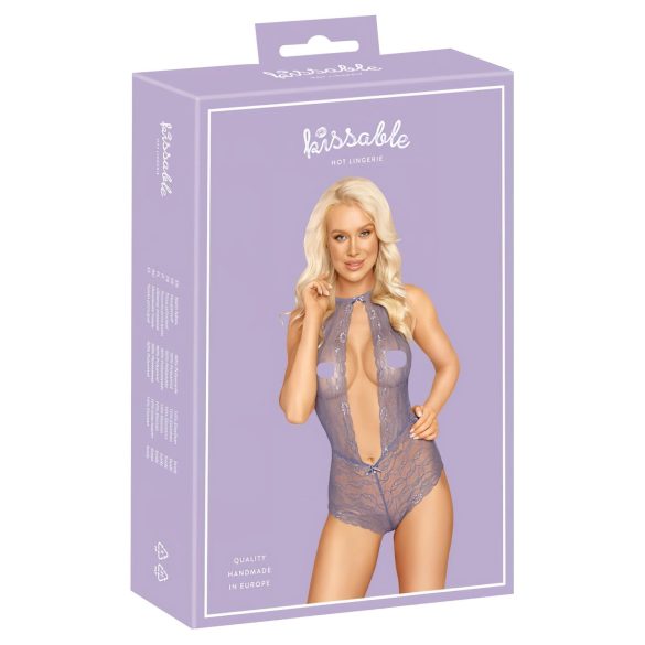Целунат грех - дантелено боди с вратовръзка (лилаво) - L/XL