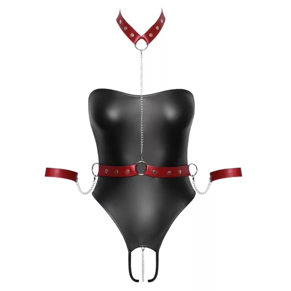Cottelli Bondage - лъскаво боди и белезници за ръце - черно - L