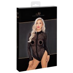   Noir - дълъг ръкав, боди с леопардов принт (черно) - M