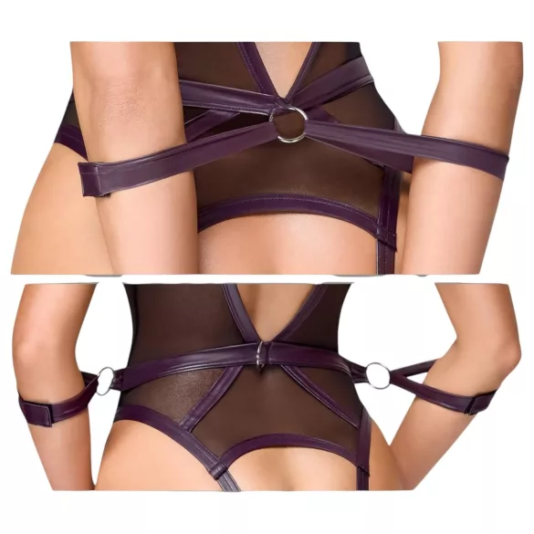 Cottelli Bondage - отворено боди с белезници за ръце - черно - M