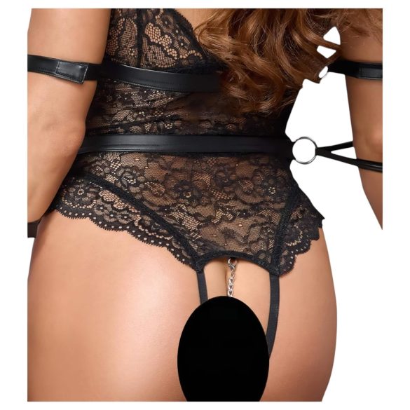 Cottelli Bondage - дамско боди с отворена дантела - черно - M