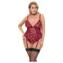 Cottelli Curves - дантелено боди с верижки - червено - 3XL