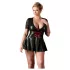 Cottelli Plus Size - лъскава рокля с червен корсет - черна - XXXL