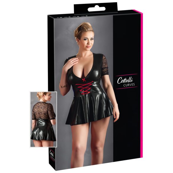 Cottelli Plus Size - Лъскава рокля с червен корсет (черна) - XXXXL