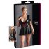 Cottelli Plus Size - Лъскава рокля с червен корсет (черна) - XXXXL