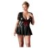 Cottelli Plus Size - Лъскава рокля с червен корсет (черна) - XXXXL