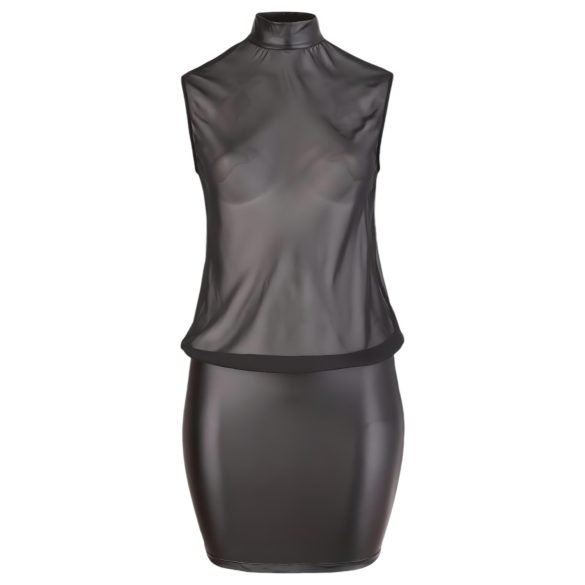 Cottelli Plus Size - еротична рокля - лъскав шифон - черна - 2XL