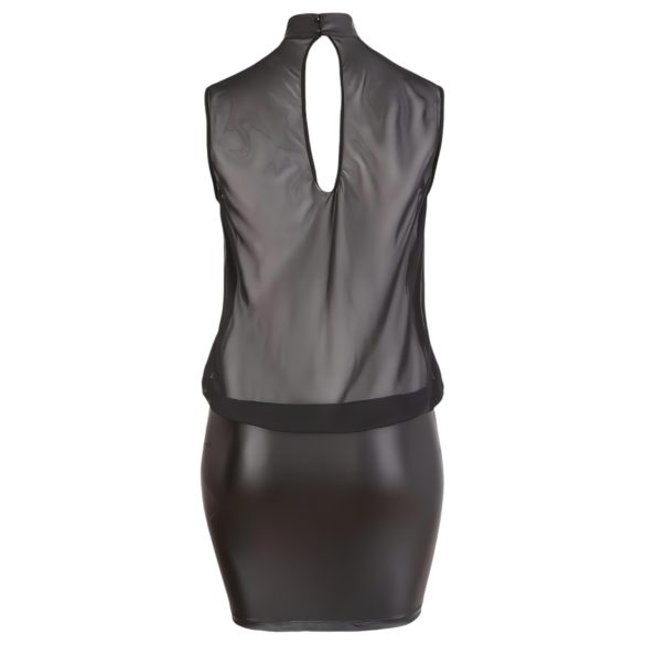 Cottelli Plus Size - еротична рокля - лъскав шифон - черна - 2XL