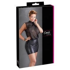   Cottelli Plus Size - еротична рокля - лъскав шифон - черна - 4XL