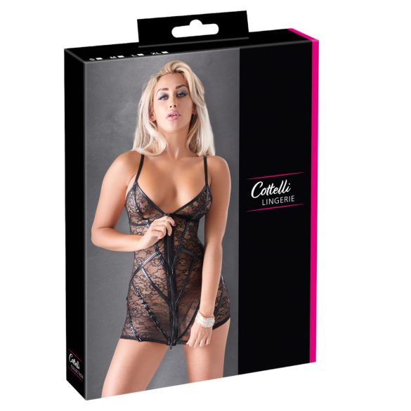 Cottelli - секси дантелена рокля с лъскави райета - черна - L