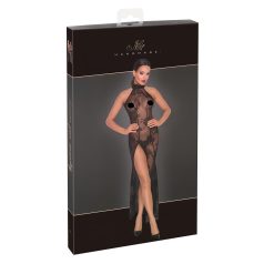   Noir - прозрачна дълга рокля с флорални мотиви - черна