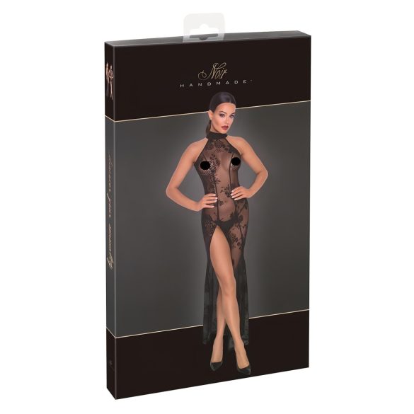 Noir - прозрачна дълга рокля с флорални мотиви - черна - M